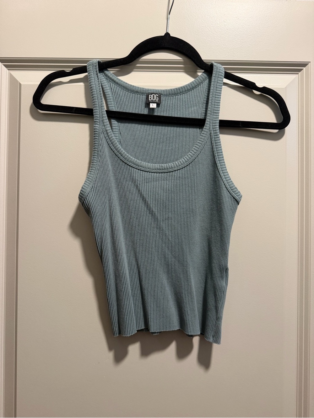 BDG Ribbed Scoop Neck Tank Top Cropped in Sage Green